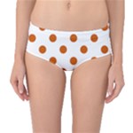 Polka Dots - Burnt Orange on White Mid-Waist Bikini Bottoms