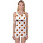 Polka Dots - Burnt Orange on White One Piece Boyleg Swimsuit