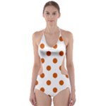 Polka Dots - Burnt Orange on White Cut-Out One Piece Swimsuit