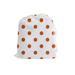 Polka Dots - Burnt Orange on White Drawstring Pouch (L)