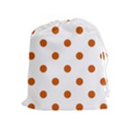 Polka Dots - Burnt Orange on White Drawstring Pouch (XL)