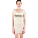 Polka Dots - White on Cornsilk Yellow Short Sleeve Bodycon Dress