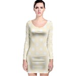 Polka Dots - White on Cornsilk Yellow Long Sleeve Bodycon Dress
