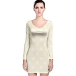 Polka Dots - White on Cornsilk Yellow Long Sleeve Velvet Bodycon Dress
