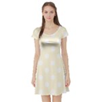 Polka Dots - White on Cornsilk Yellow Short Sleeve Skater Dress