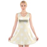 Polka Dots - White on Cornsilk Yellow V-Neck Sleeveless Dress