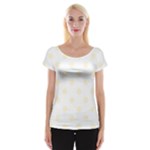 Polka Dots - Cornsilk Yellow on White Women s Cap Sleeve Top