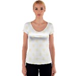 Polka Dots - Cornsilk Yellow on White Women s V-Neck Cap Sleeve Top