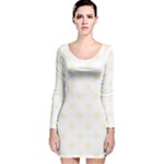 Polka Dots - Cornsilk Yellow on White Long Sleeve Velvet Bodycon Dress