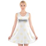 Polka Dots - Cornsilk Yellow on White V-Neck Sleeveless Dress