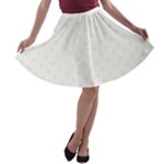 Polka Dots - Cornsilk Yellow on White A-line Skater Skirt