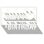 Polka Dots - Cornsilk Yellow on White Happy Birthday 3D Greeting Card (8x4)