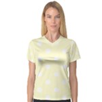 Polka Dots - White on Cream Yellow Women s V-Neck Sport Mesh Tee