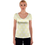 Polka Dots - White on Cream Yellow Women s V-Neck Cap Sleeve Top