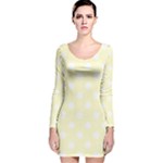 Polka Dots - White on Cream Yellow Long Sleeve Velvet Bodycon Dress