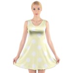 Polka Dots - White on Cream Yellow V-Neck Sleeveless Dress