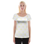 Polka Dots - Cream Yellow on White Women s Cap Sleeve Top