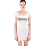 Polka Dots - Cream Yellow on White Short Sleeve Bodycon Dress