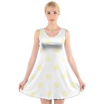 Polka Dots - Cream Yellow on White V-Neck Sleeveless Dress