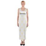Polka Dots - Cream Yellow on White Fitted Maxi Dress