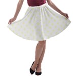 Polka Dots - Cream Yellow on White A-line Skater Skirt