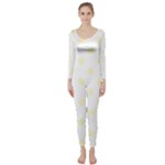Polka Dots - Cream Yellow on White Long Sleeve Catsuit