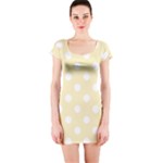 Polka Dots - White on Blond Yellow Short Sleeve Bodycon Dress