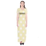 Polka Dots - White on Blond Yellow Short Sleeve Maxi Dress