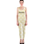 Polka Dots - White on Blond Yellow OnePiece Catsuit