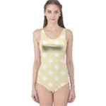 Polka Dots - White on Blond Yellow One Piece Swimsuit