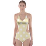 Polka Dots - White on Blond Yellow Cut-Out One Piece Swimsuit