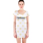 Polka Dots - Blond Yellow on White Short Sleeve Bodycon Dress