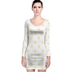 Polka Dots - Blond Yellow on White Long Sleeve Bodycon Dress
