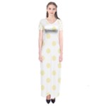 Polka Dots - Blond Yellow on White Short Sleeve Maxi Dress