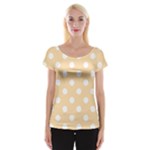 Polka Dots - White on Navajo White Yellow Women s Cap Sleeve Top