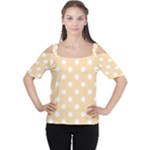 Polka Dots - White on Navajo White Yellow Women s Cutout Shoulder Tee
