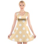 Polka Dots - White on Navajo White Yellow V-Neck Sleeveless Dress