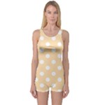 Polka Dots - White on Navajo White Yellow One Piece Boyleg Swimsuit