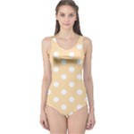 Polka Dots - White on Navajo White Yellow One Piece Swimsuit