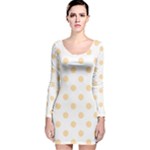 Polka Dots - Navajo White Yellow on White Long Sleeve Velvet Bodycon Dress