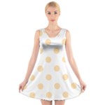 Polka Dots - Navajo White Yellow on White V-Neck Sleeveless Dress