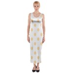 Polka Dots - Navajo White Yellow on White Fitted Maxi Dress
