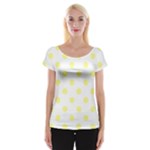 Polka Dots - Pastel Yellow on White Women s Cap Sleeve Top