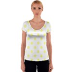Polka Dots - Pastel Yellow on White Women s V-Neck Cap Sleeve Top