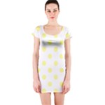 Polka Dots - Pastel Yellow on White Short Sleeve Bodycon Dress