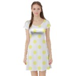 Polka Dots - Pastel Yellow on White Short Sleeve Skater Dress