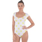 Polka Dots - Pastel Yellow on White Short Sleeve Leotard (Ladies)