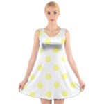 Polka Dots - Pastel Yellow on White V-Neck Sleeveless Dress