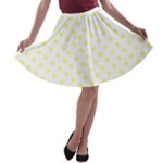 Polka Dots - Pastel Yellow on White A-line Skater Skirt