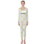 Polka Dots - Pastel Yellow on White Long Sleeve Catsuit